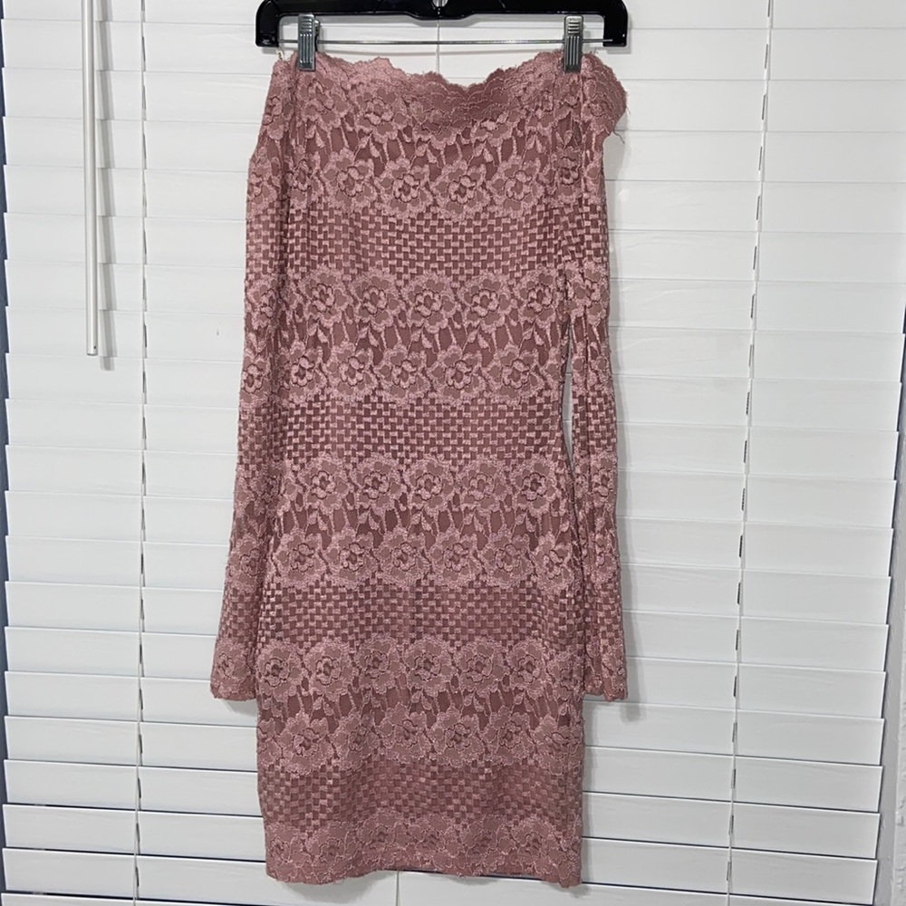 Papaya pink lace off the shoulder Mini dress